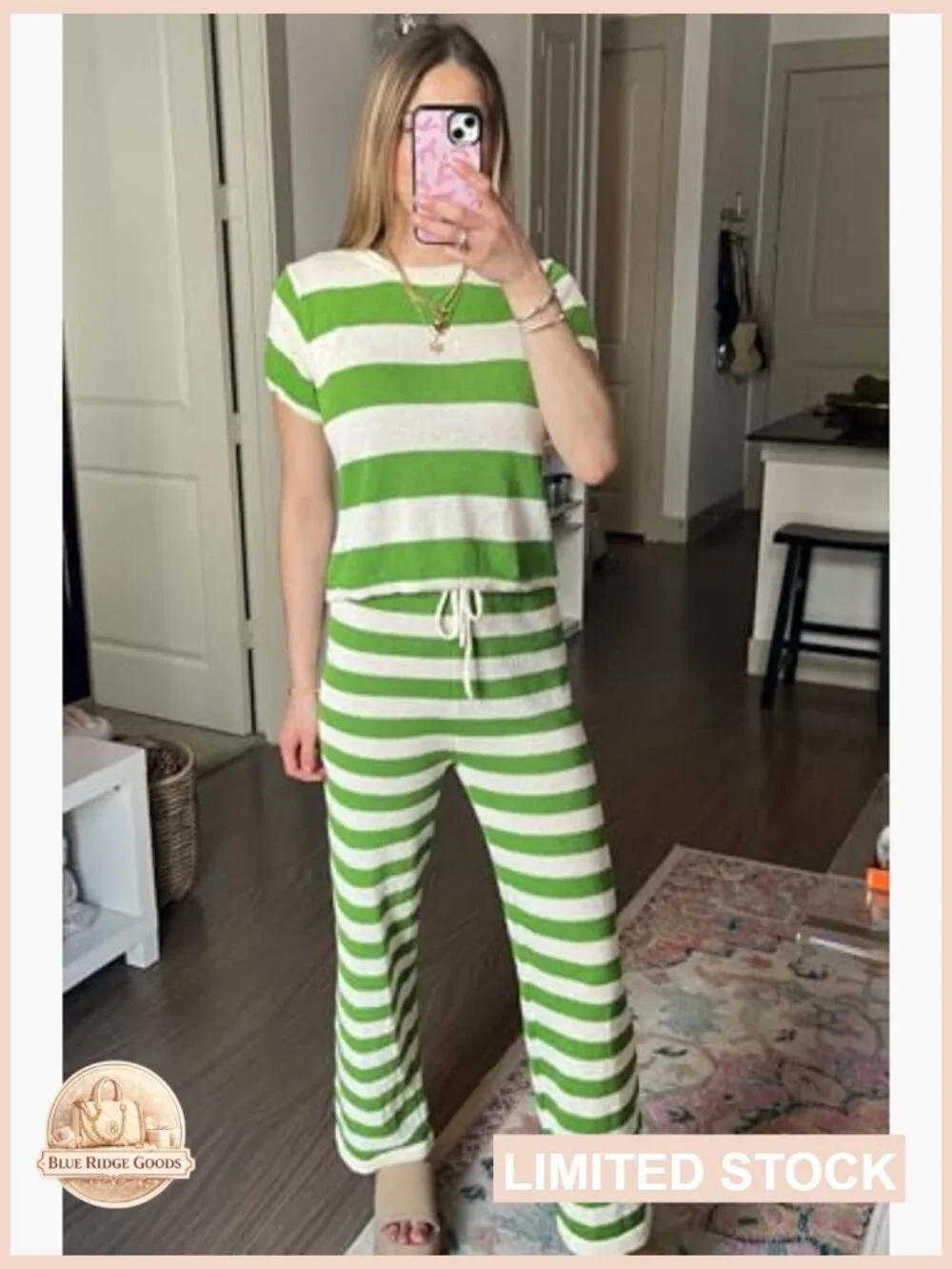 Two Piece Striped Lounge Set Crop Top Wide Leg Pants Knit Matching Sets Y2K